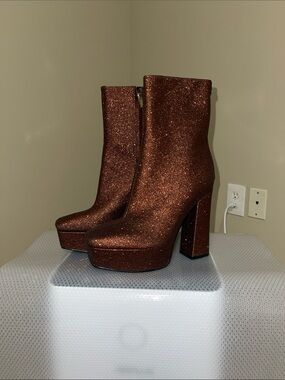Guess Metallic Copper Glitter Platform Ankle Boots